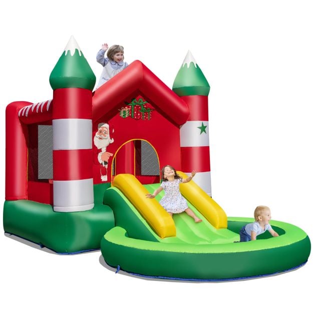 Christmas Themed Kids Inflatable Bounce House with Slide without Blower