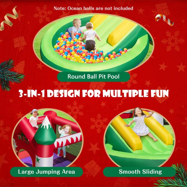 Christmas Themed Kids Inflatable Bounce House with Slide without Blower