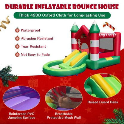 Christmas Themed Kids Inflatable Bounce House with Slide without Blower