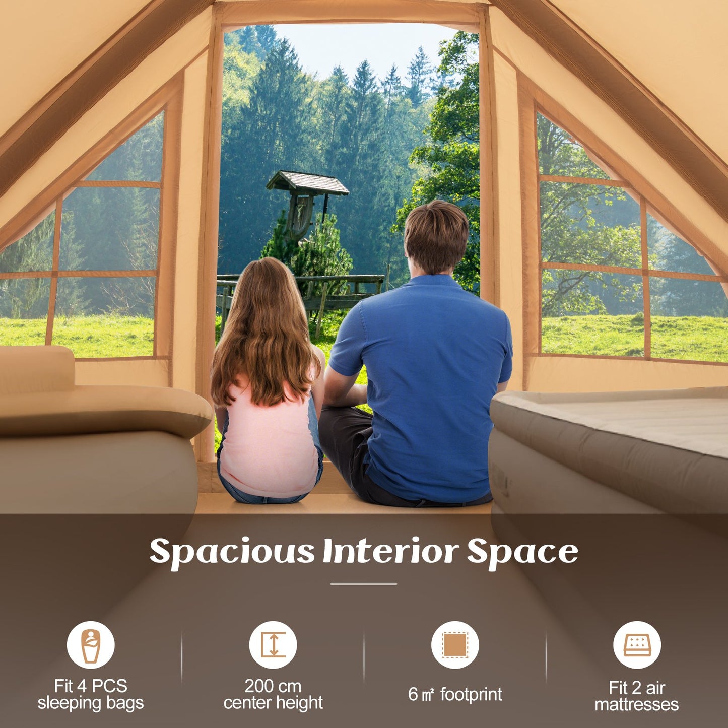 4-6 People Inflatable Camping Tent for Family Camping-Beige