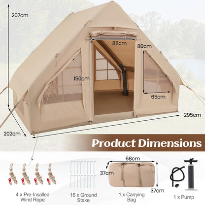 4-6 People Inflatable Camping Tent for Family Camping-Beige