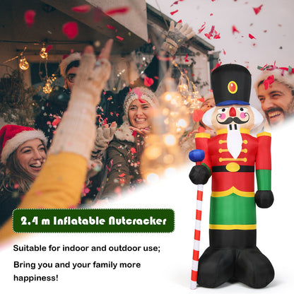 2.4M Inflatable Christmas Nutcracker Soldier with 3 LED Lights and Candy Scepter