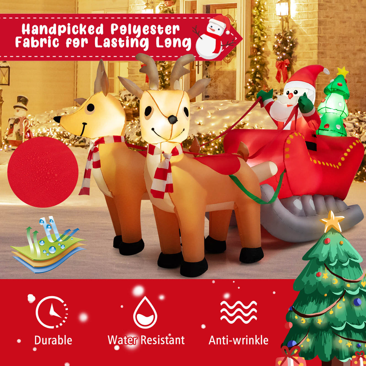 Inflatable Christmas Santa Claus with LED Lights and Blower