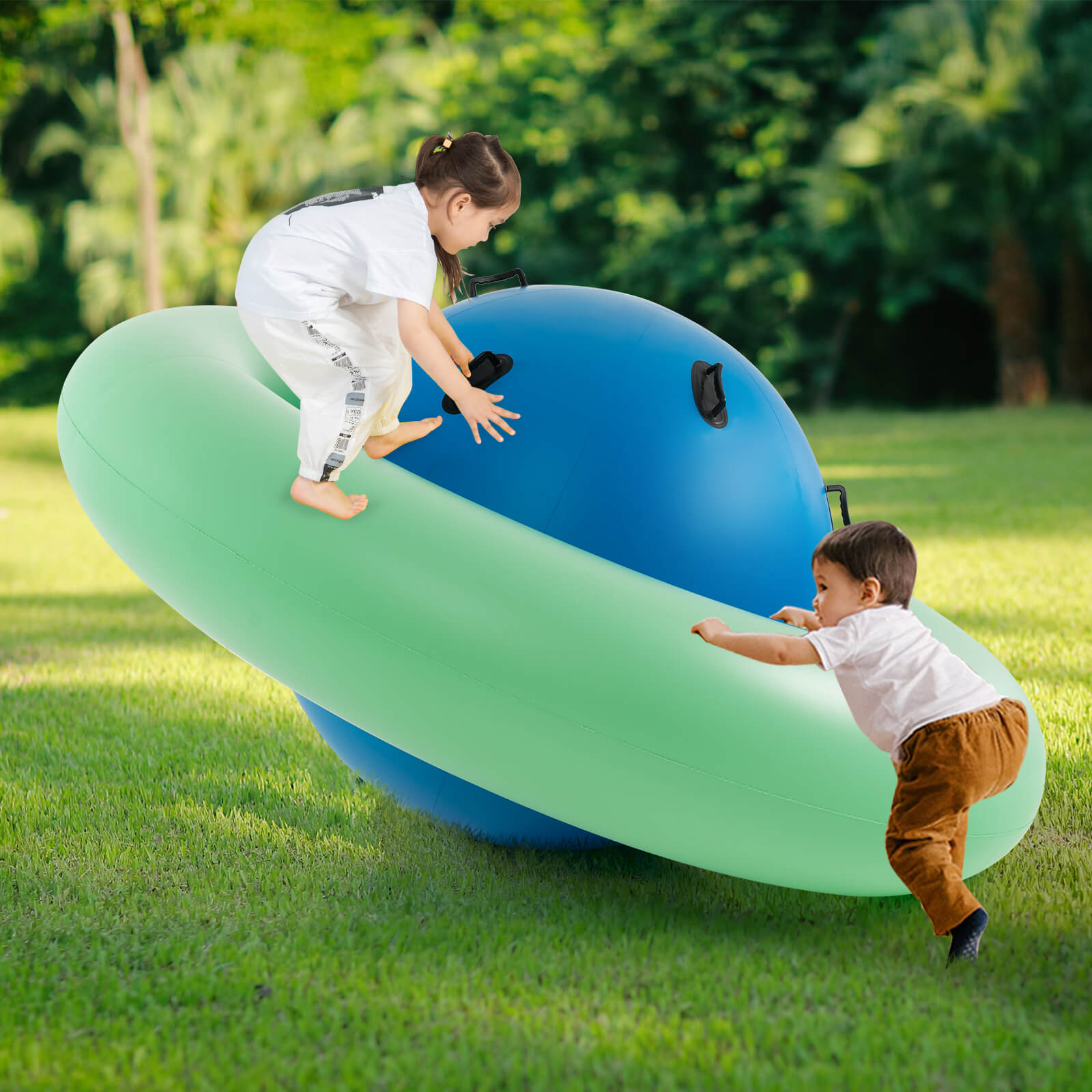 Inflatable Dome Rocker Bouncer for Kids with 6 Built-in Handles-Blue