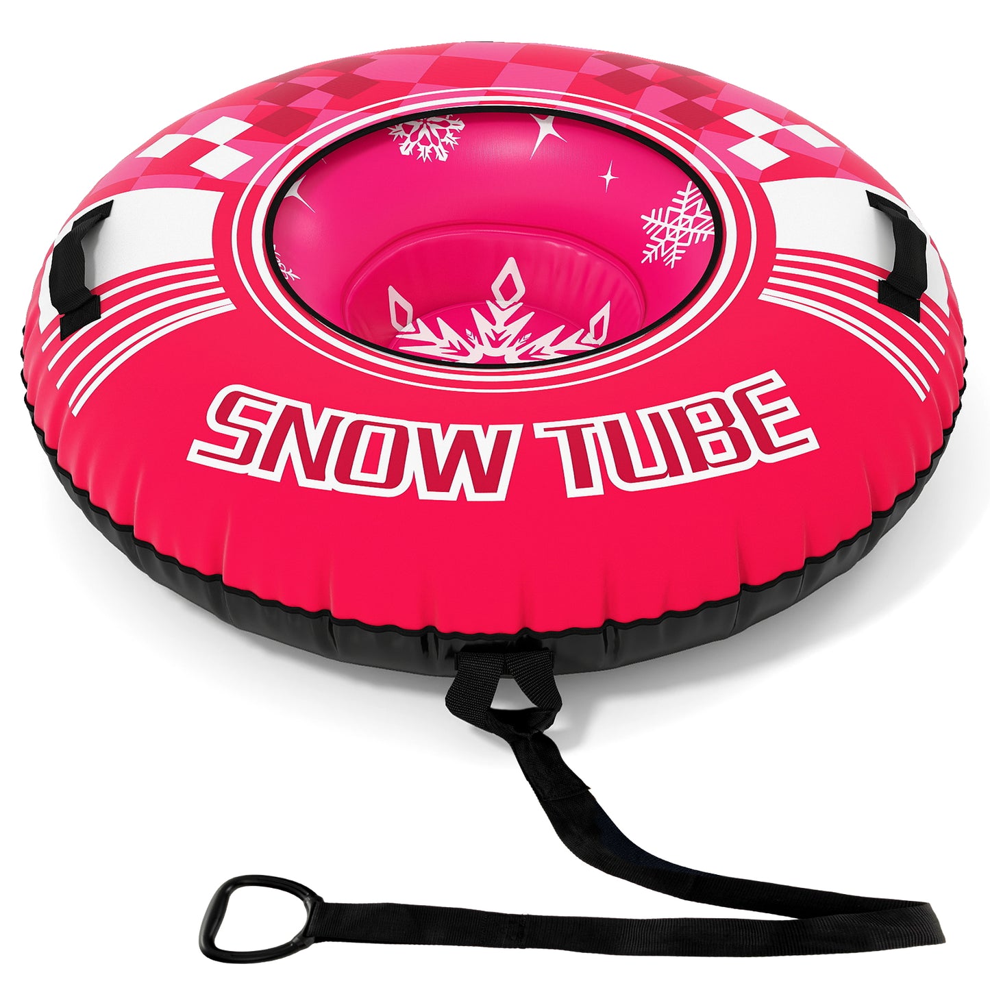 Inflatable Snow Tube Heavy-duty Snow Sledding Tube with Detachable Tow Strap-Pink