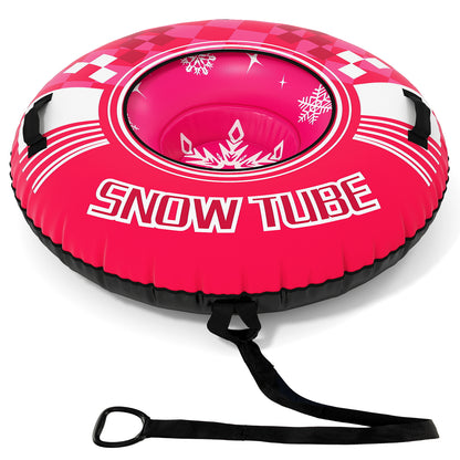 Inflatable Snow Tube Heavy-duty Snow Sledding Tube with Detachable Tow Strap-Pink