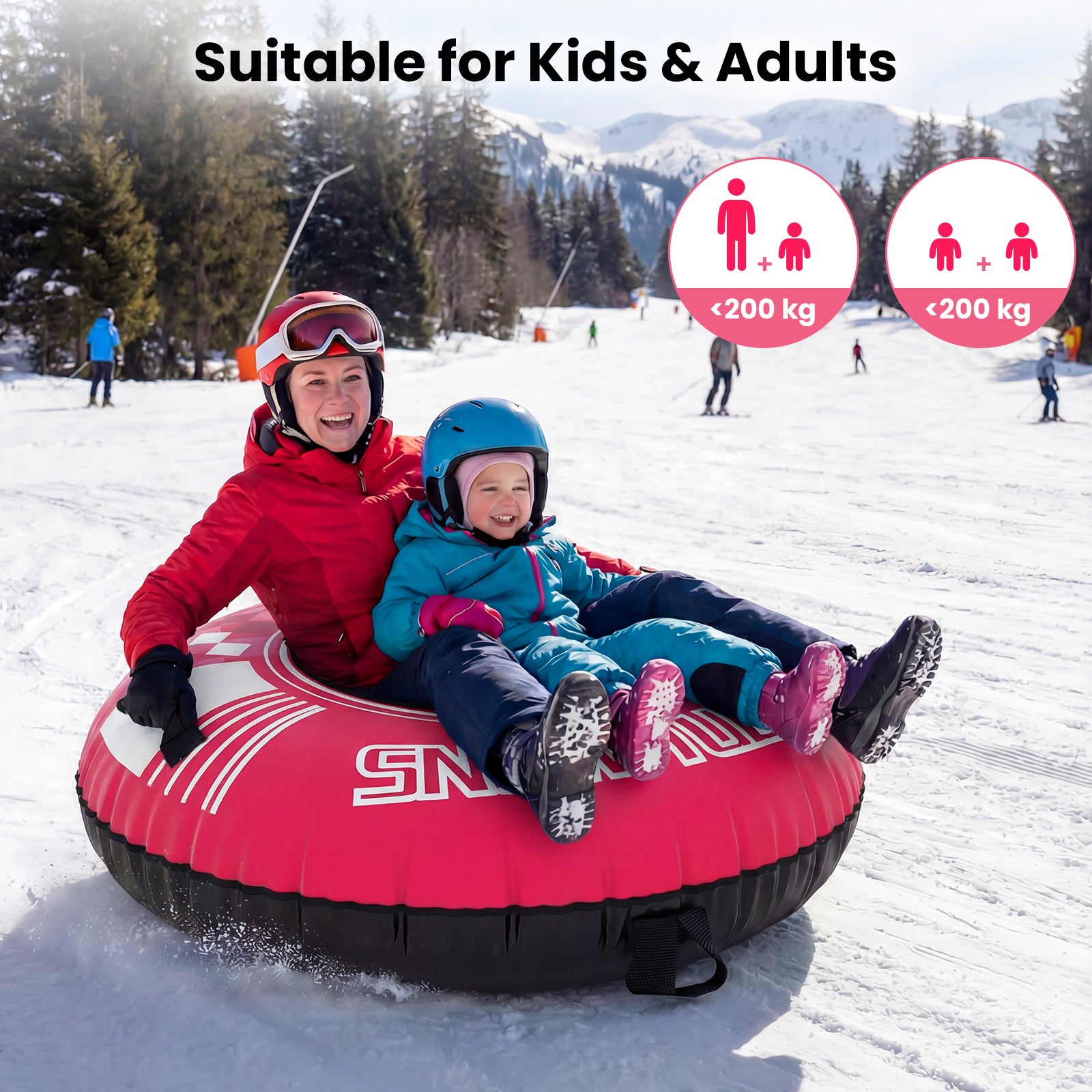 Inflatable Snow Tube Heavy-duty Snow Sledding Tube with Detachable Tow Strap-Pink