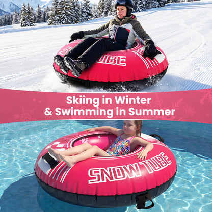 Inflatable Snow Tube Heavy-duty Snow Sledding Tube with Detachable Tow Strap-Pink