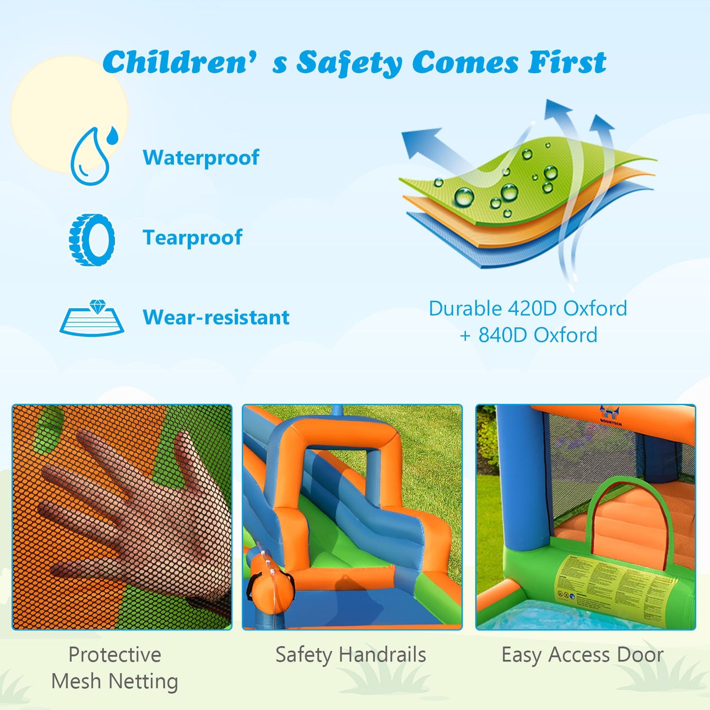 6 in 1 Inflatable Water Slide Kids Water Park for Lawn Yard (without Blower)