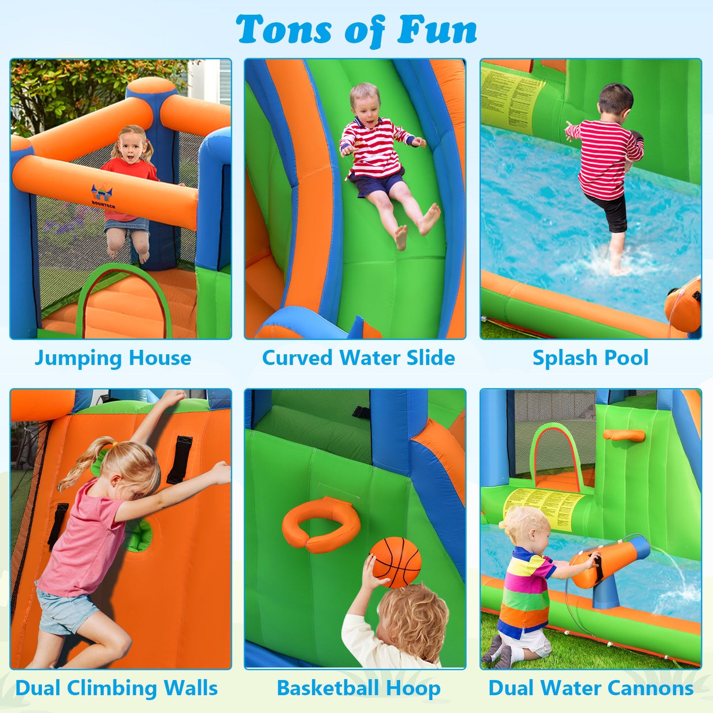 6 in 1 Inflatable Water Slide Kids Water Park for Lawn Yard (without Blower)