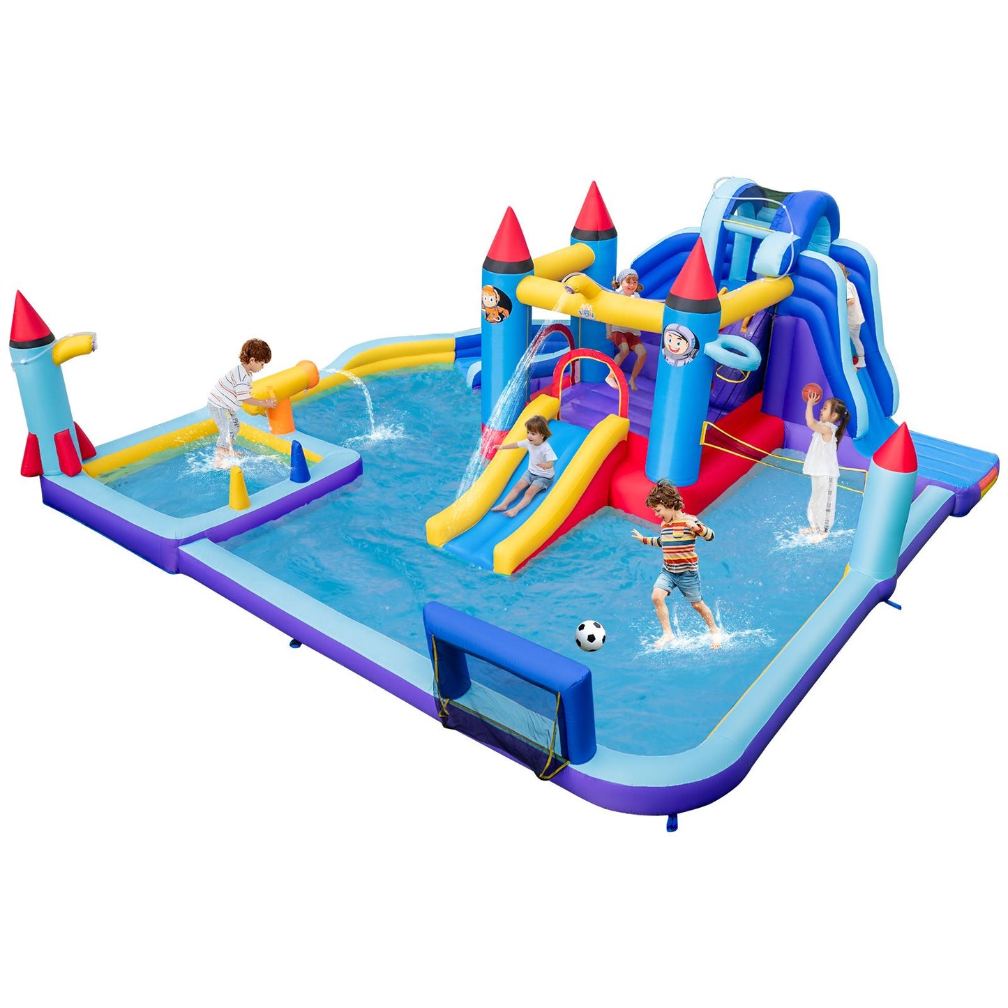 Rocket Theme Inflatable Water Slide Park with 2 Slides