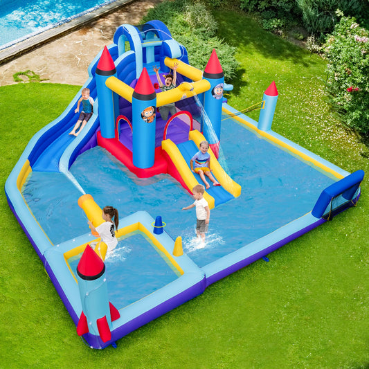 Rocket Theme Inflatable Water Slide Park with 2 Slides