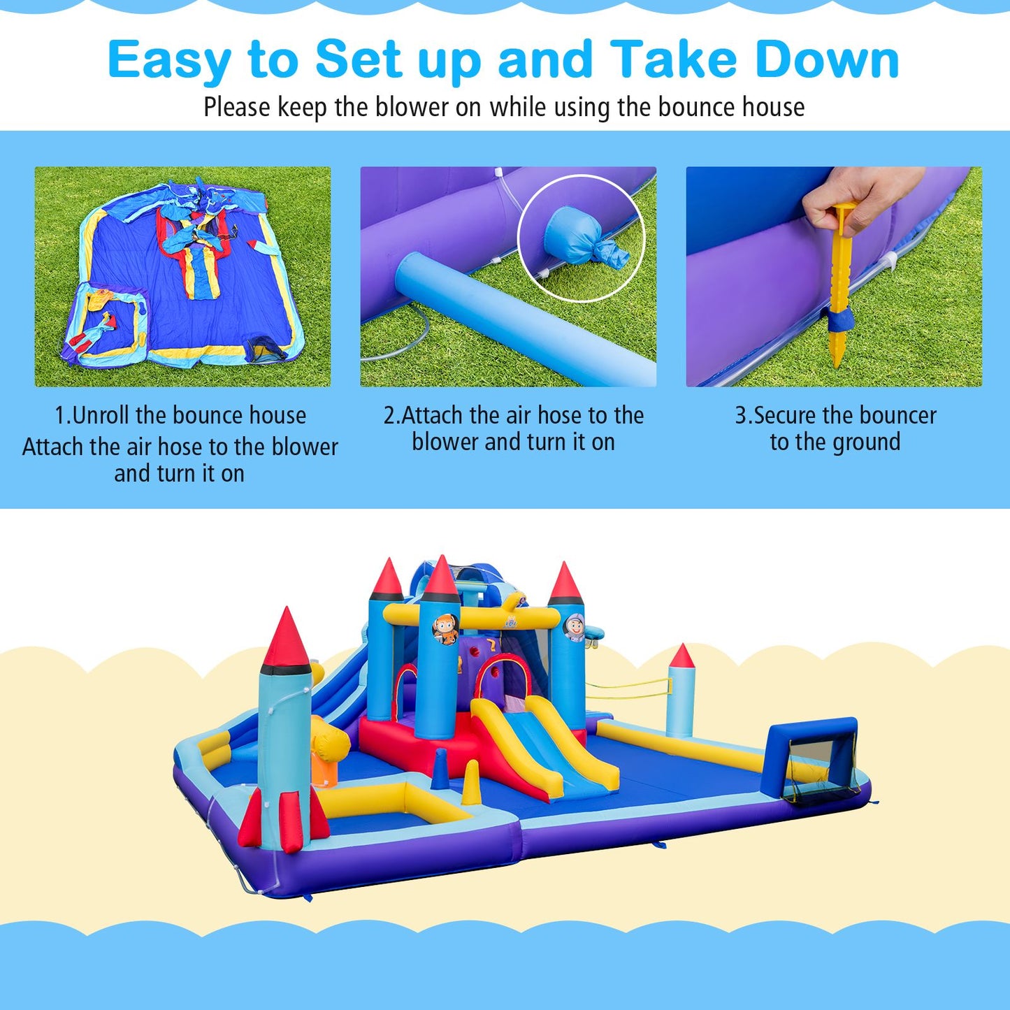 Rocket Theme Inflatable Water Slide Park with 2 Slides