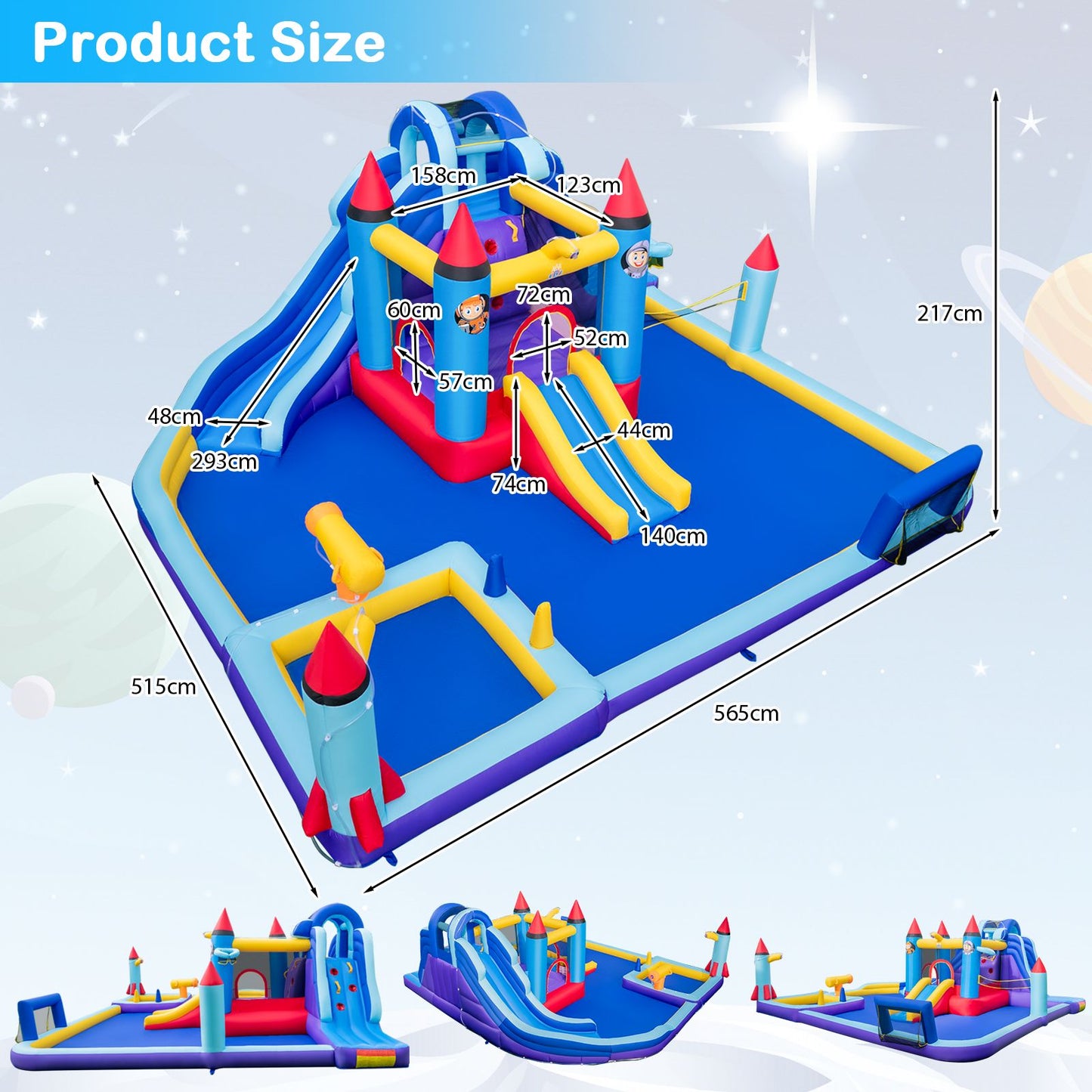 Rocket Theme Inflatable Water Slide Park with 2 Slides