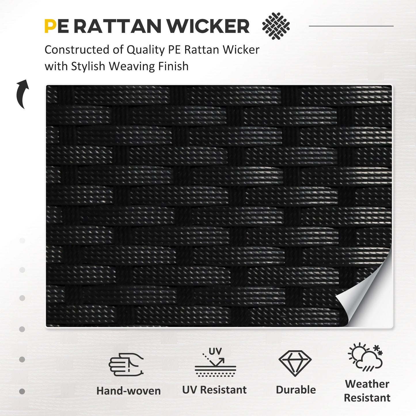 Outsunny 4 Pieces Rattan Garden Furniture Set, 4 Seater Garden Sofa Set with Loveseat, Armchairs and Glass Top Table, Wicker Conservatory Furniture with Cushions for Patio, Balcony, Black