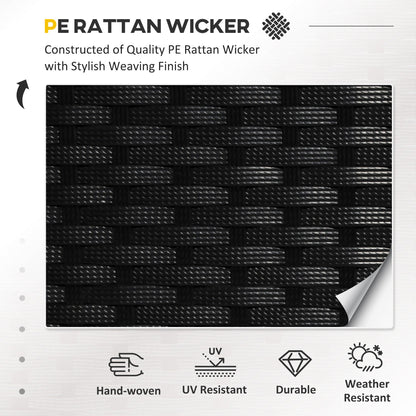 Outsunny 4 Pieces Rattan Garden Furniture Set, 4 Seater Garden Sofa Set with Loveseat, Armchairs and Glass Top Table, Wicker Conservatory Furniture with Cushions for Patio, Balcony, Black