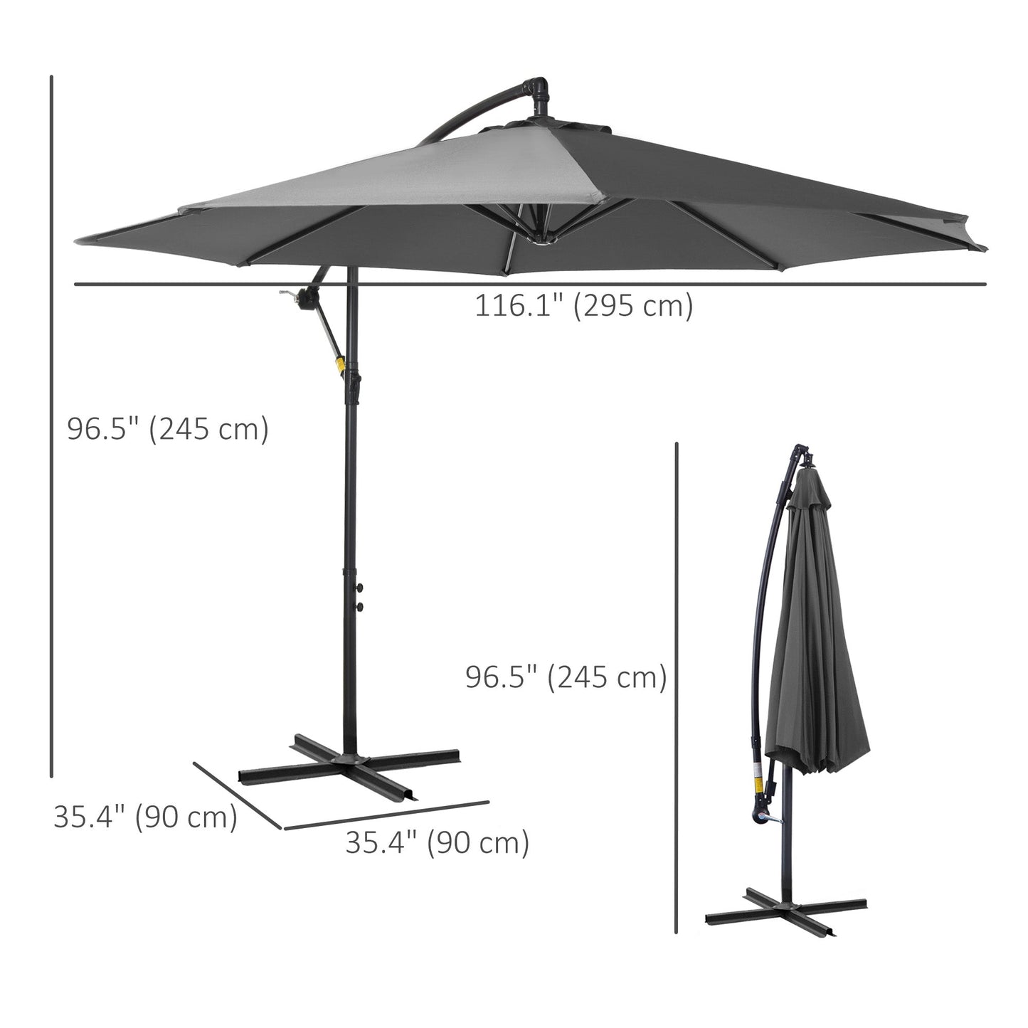 Outsunny Cantilever Umbrella Parasol wiszący Banana Steel Dark Grey 3M Patio