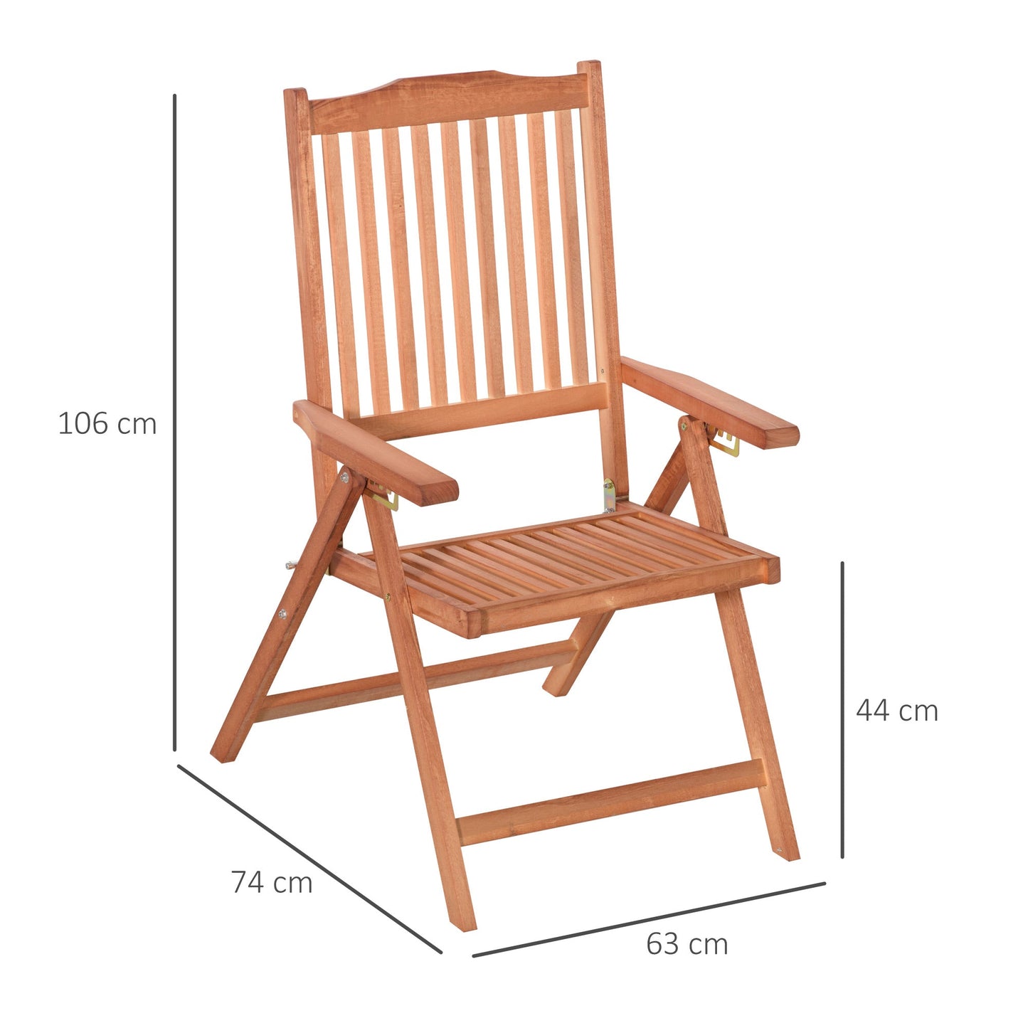 Outsunny Outdoor Retro Style Garden Folding Dining Chair Patio Armchair Acacia Wood 5-Position Adjustable Recliner Reclining Seat