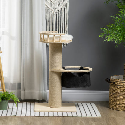 PawHut Cat Tree, with Hammock, Bed, Jute Scratching Post - Natural Finish