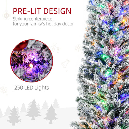 HOMCOM 7.5' Artificial Prelit Christmas Trees Holiday DŽcor with Colourful LED Lights, Flocked Tips, Berry, Pine Cone