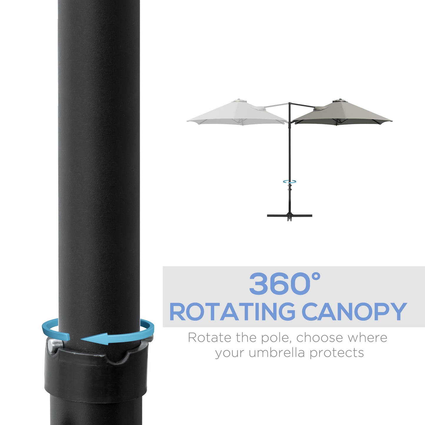 Outsunny 2,5-metrowy parasol ogrodowy z wysięgnikiem, wiszący parasol tarasowy Roma z możliwością obrotu o 360° i podstawą krzyżową, jasnoszary