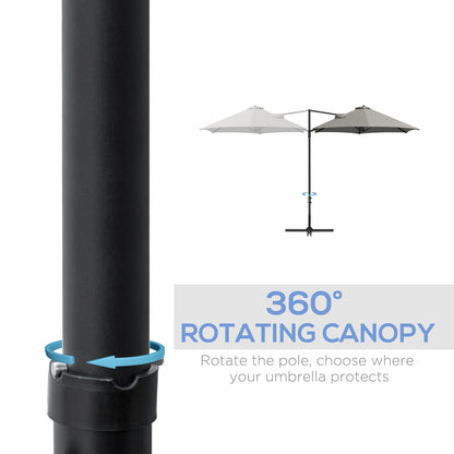 Outsunny 2,5-metrowy parasol ogrodowy z wysięgnikiem, wiszący parasol tarasowy Roma z możliwością obrotu o 360° i podstawą krzyżową, jasnoszary