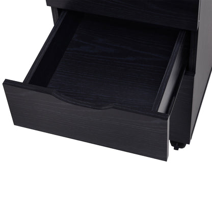 3-Drawer File Cabinet Under Desk Office Storage Cabinet A4/Letter/Binders Movable W/ Slide Wheels Black Oak Color