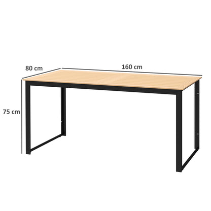 Outsunny Garden Table for 6 People, 160 x 80 x 75 cm Rectangle Outdoor Dining Table with Slatted Top, Metal Frame, for Balcony, Deck, Teak