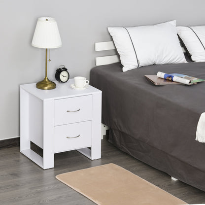 HOMCOM Bedside Table with 2 Drawers, Nightstand with Handles and Elevated Base, Side Table for Bedroom, Living Room, White