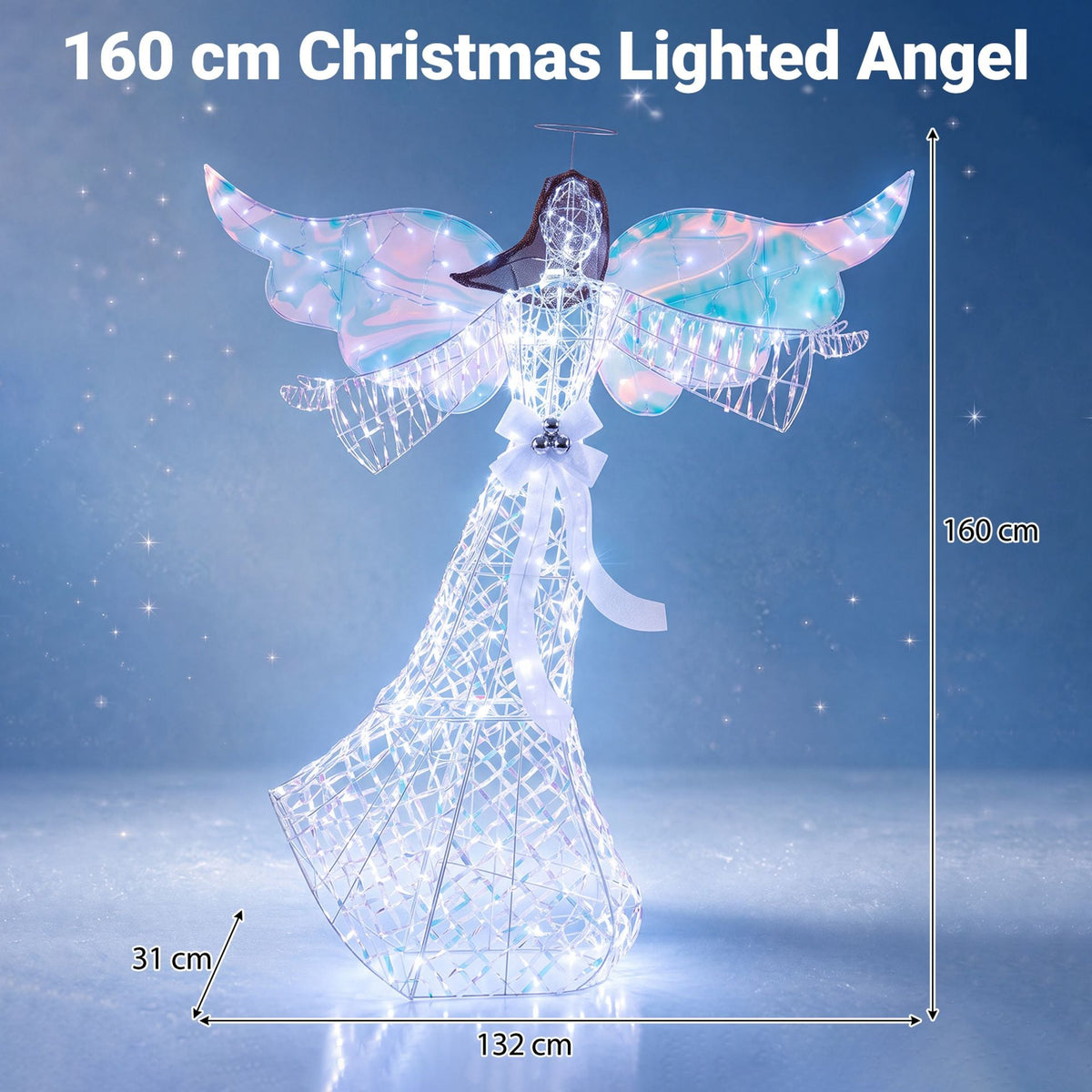 Iridescent Christmas Angel Decoration with 230 Cold White LEDs