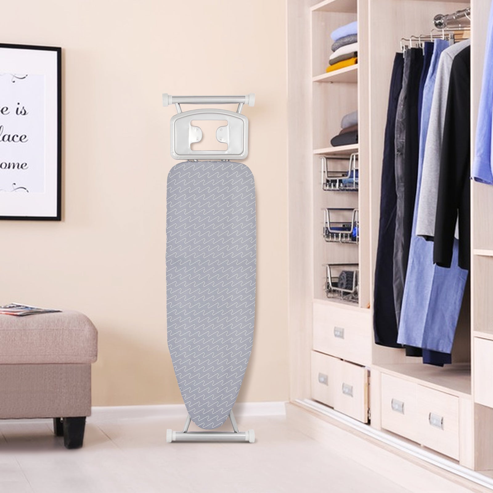 Ironing Board with Iron Rest and Removable Silver-coated Cover-Grey