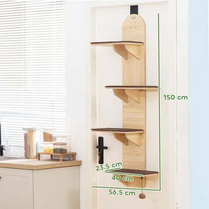 PawHut 4-Level Door Mounted Cat Tree with Washable Plush Mats, Toy Balls, Door Hanging Cat Shelf for Indoor Cats