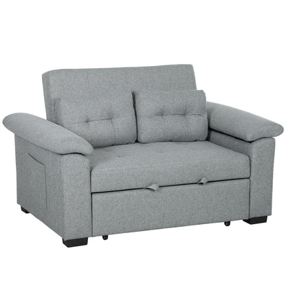 HOMCOM Pull Out Sofa Bed, Fabric 2 Seater Click Clack Sofa Bed Settee with 2 Pocket Springs, Convertible Sofa Couch with Pillows and Side Pockets for Living Room, Home Office, Light Grey