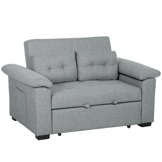 HOMCOM Pull Out Sofa Bed, Fabric 2 Seater Click Clack Sofa Bed Settee with 2 Pocket Springs, Convertible Sofa Couch with Pillows and Side Pockets for Living Room, Home Office, Light Grey
