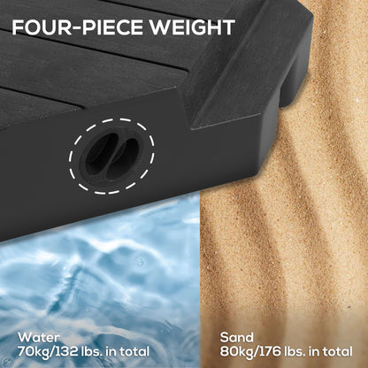 Outsunny Umbrella Weights for Cantilever Parasols, Set of 4 Heavy Duty Parasol Base Stand Weights, 80kg Sand or 60kg Water Filled, Black