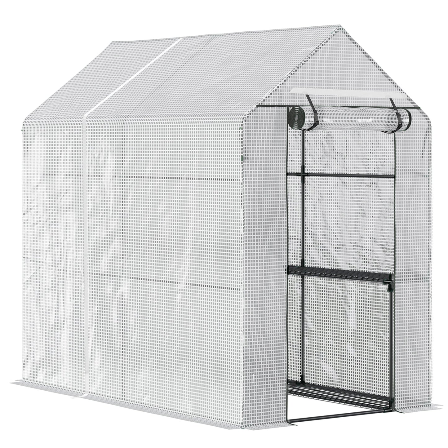 Outsunny Walk in Garden Greenhouse with Shelves Polytunnel Steeple Grow House 186L x 120W 190Hcm White