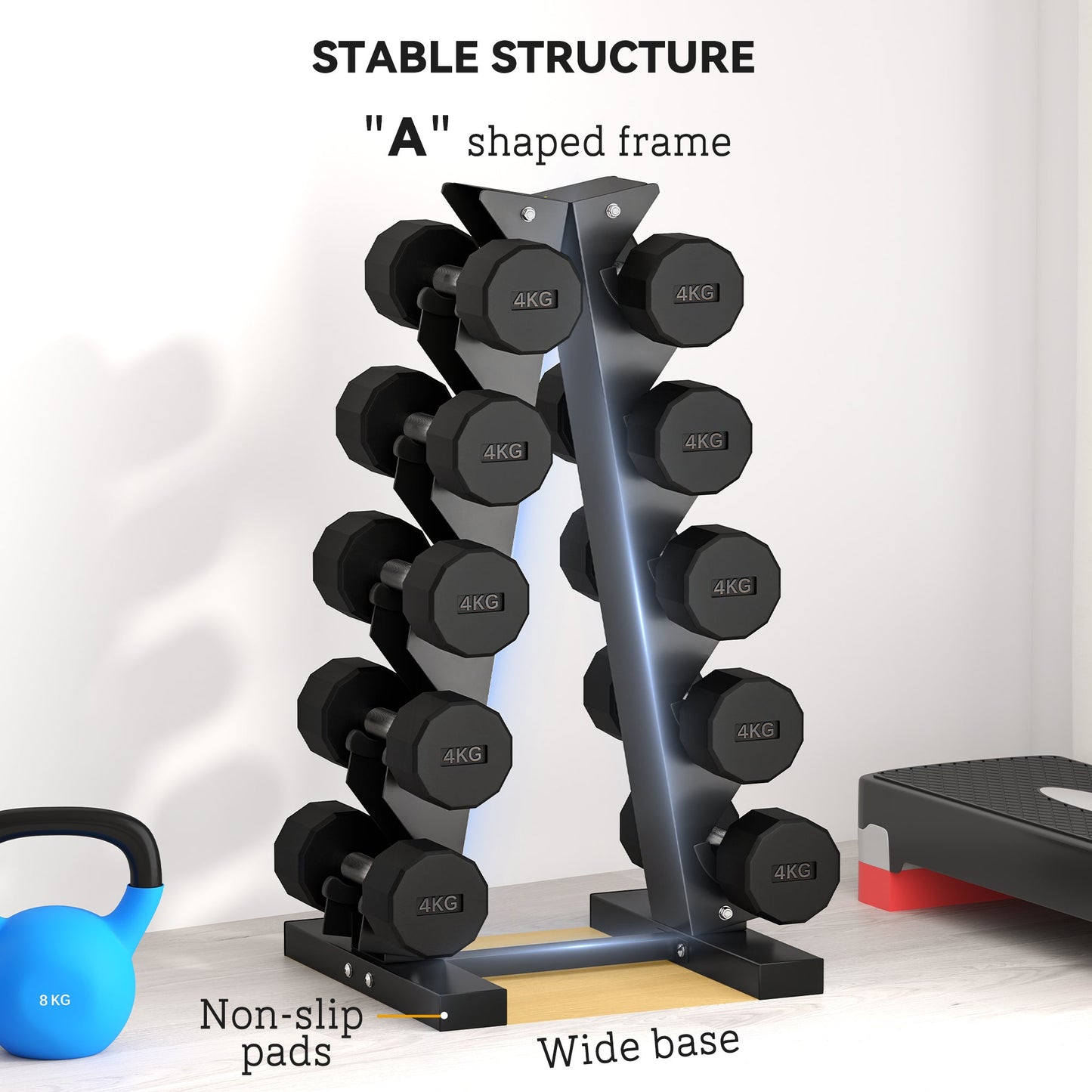 SPORTNOW Five-Tier Dumbbell Storage Rack, for Home Gym Exercise - Black