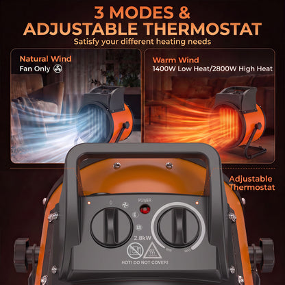 Outsunny Industrial Fan Heater 2800W with Tilting, Electric Ceramic Space Heater with Adjustable Thermostat, Handle