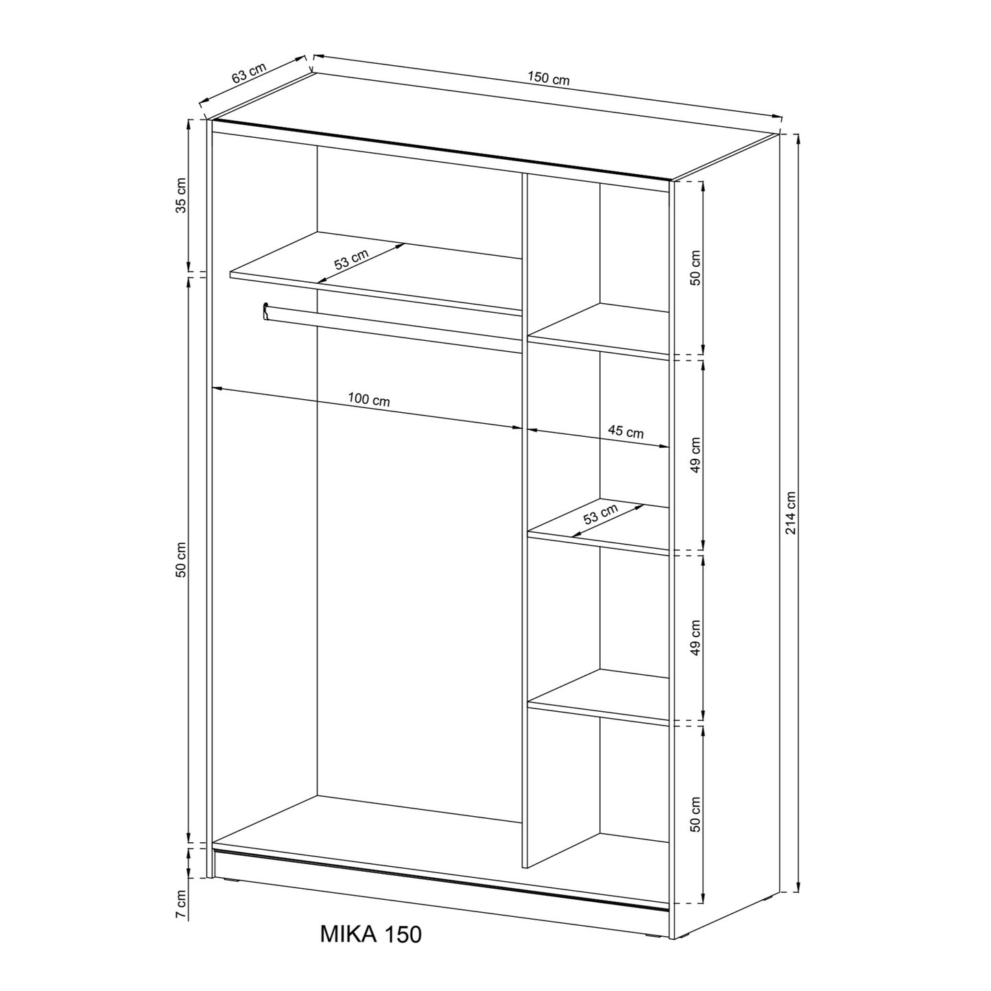 Mika 04 Sliding Door Wardrobe 150cm