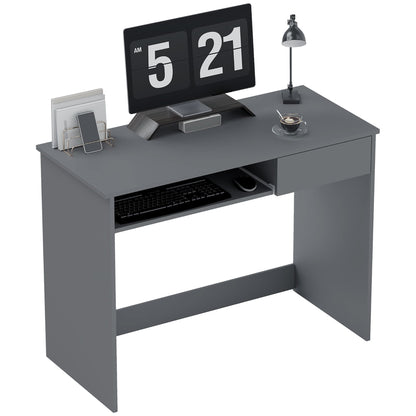 HOMCOM 100cm Compact Computer Desk with Keyboard Tray, Home Office Desk with Drawer for Bedroom Study, Grey