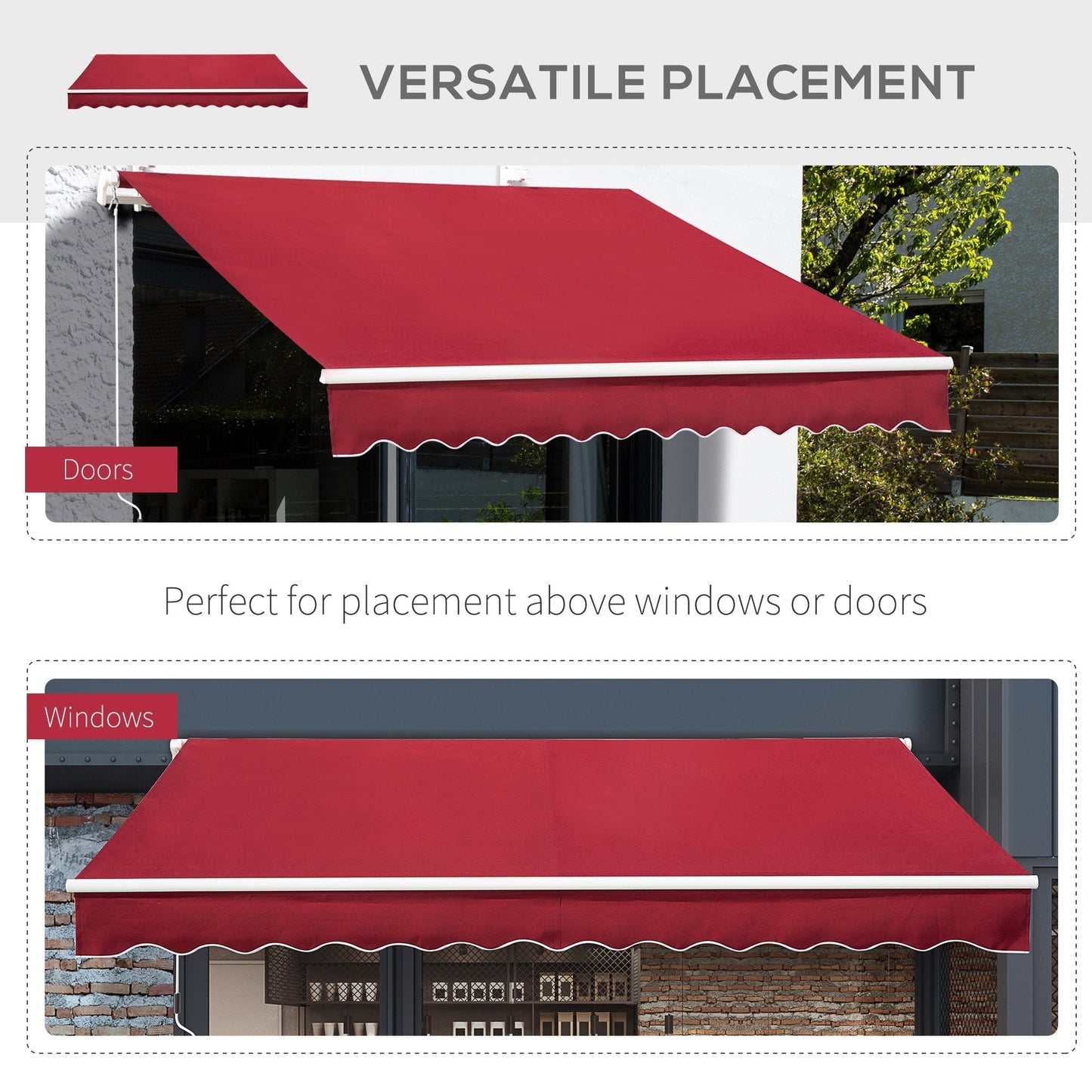 Outsunny 4x2.5m Garden Patio Retractable Manual Awning Window Door Sun Shade Canopy with Fittings and Crank Handle Wine Red