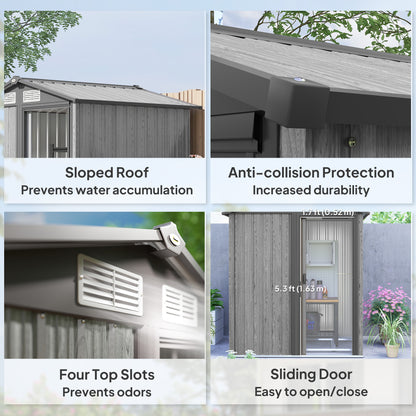 Outsunny 4.3 x 5ft Outdoor Garden Storage Shed - Szary efekt drewna