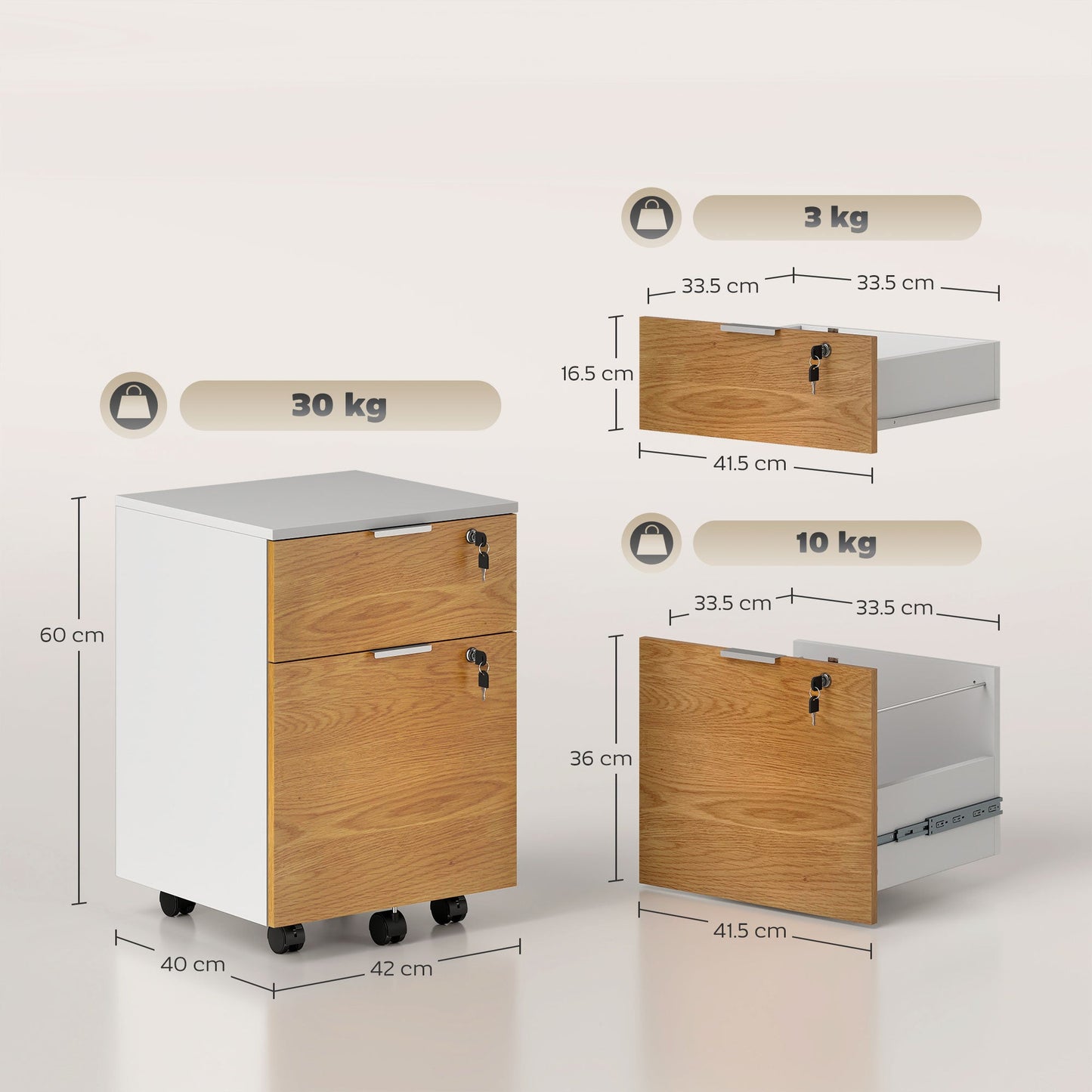 HOMCOM Two-Drawer Lockable Filing Cabinet - Wood Effect