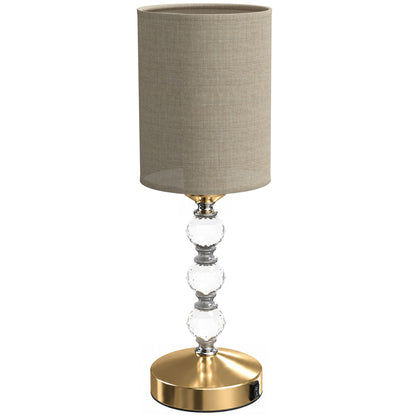 HOMCOM Bedside Lamp, Modern Crystal Decoration Table Lamp with PVC shade, USB A+C Charging Ports, Bulb Not Included, Gold Tone