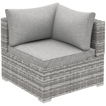 Outsunny PE Rattan Wicker Corner Sofa Garden Furniture Single Sofa Chair w/ Cushions, Grey