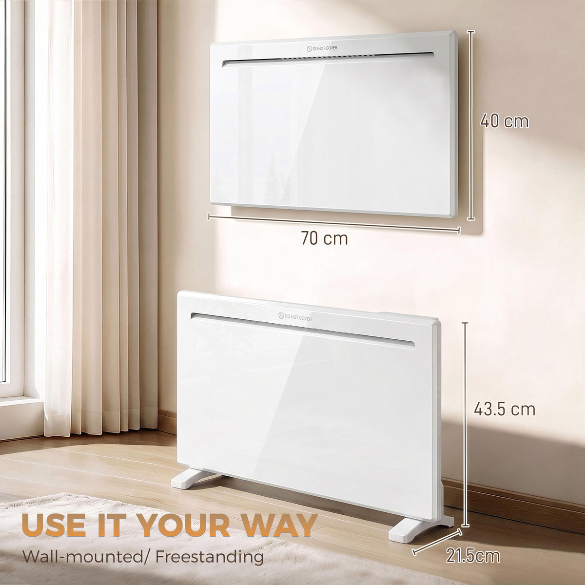 HOMCOM Smart Panel Heater Wall Mounted/Freestanding, Electric Heater with Weekly Timer, Open Window & Anti-Frost, 1500W, White