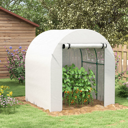 Outsunny Walk in Polytunnel Greenhouse، منزل أخضر للحديقة مع نافذة وباب قابلين للطي، 1.8 × 1.8 × 2 متر، أبيض