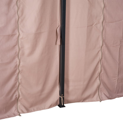 Outsunny 4m x 3(m)Garden Gazebo, Double Roof Outdoor Gazebo Canopy Shelter with Curtains, Solid Steel Frame for Patio, Garden, Brown