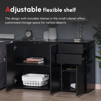 HOMCOM High Gloss Frame Sideboard, Push-Open Design with 2 Drawers for Living Room, Bedroom, 74H x 79W x 36Dcm, Black