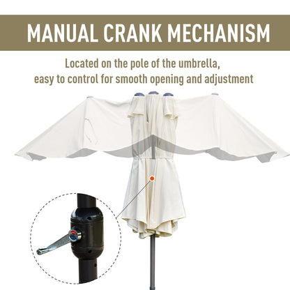 مظلة خارجية للحديقة بطول 4.6 متر من Outsunny، مظلة شمسية مزدوجة الجوانب، مأوى للسوق، مظلة خارجية مع قاعدة متقاطعة - أبيض فاتح